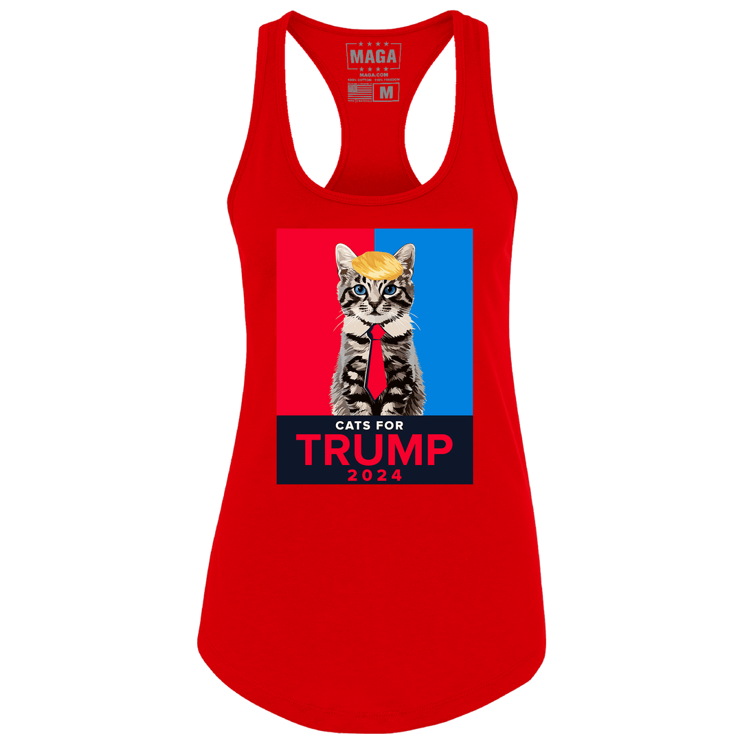 Red / XS Cats For Trump 2024 Racerback Tank Top maga trump