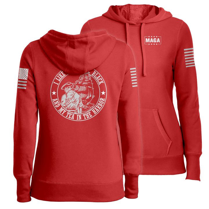 Red / XS I Like My Coffee Black and Tea in the Harbor with Ship Ladies Hoodie maga trump