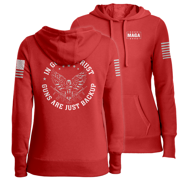 Red / XS In God We Trust Ladies Hoodie maga trump