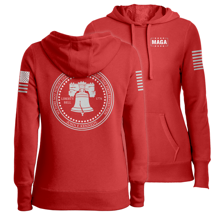 Red / XS Liberty Bell Kennedy Quote Ladies Hoodie maga trump