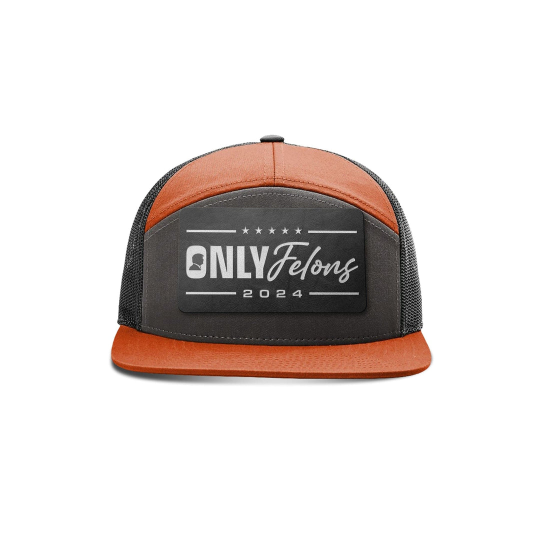 Seven-Panel Trucker Cap / Charcoal/ Burnt Orange/ Black Only Felons 2024 Seven Panel Hat maga trump