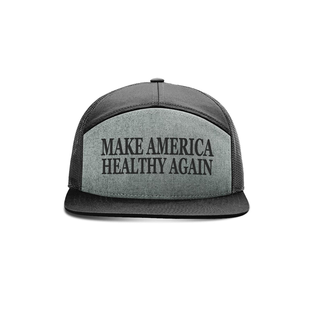 Seven-Panel Trucker Cap / Heather Grey/ Black Make America Healthy Again Seven Panel Hat maga trump