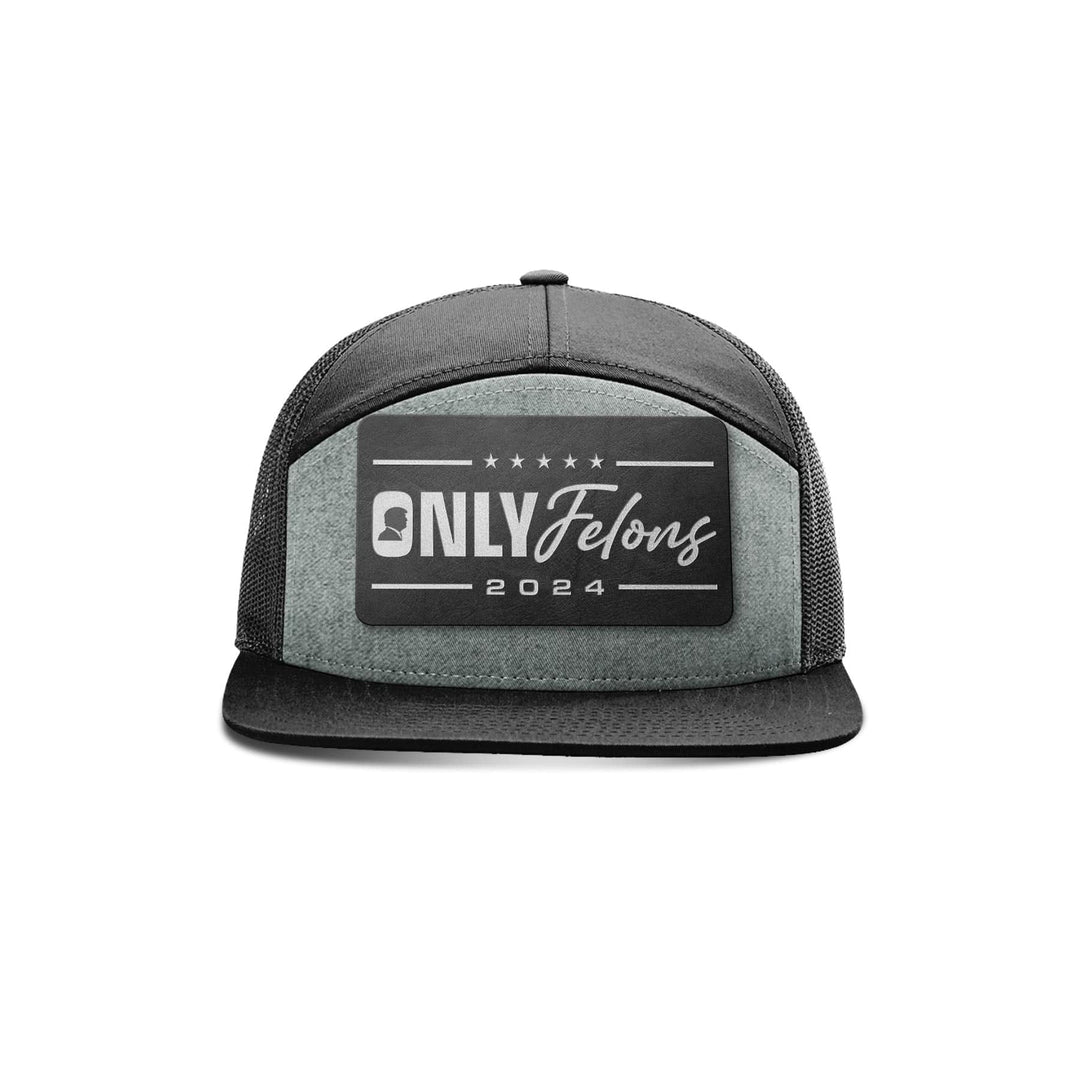 Seven-Panel Trucker Cap / Heather Grey/ Black Only Felons 2024 Seven Panel Hat maga trump