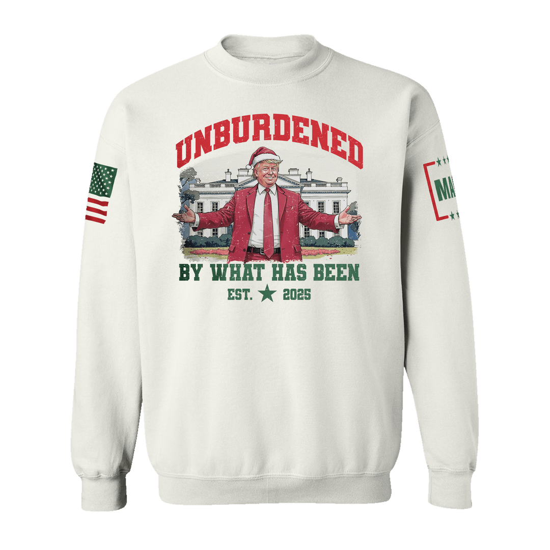 Sweatshirt / White / XS Unburdened by What Has Been - Christmas maga trump