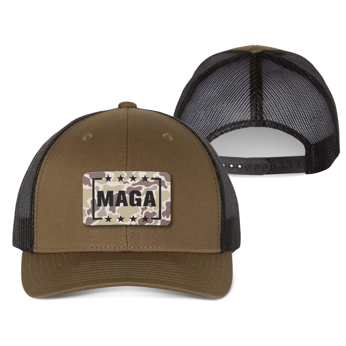 Trucker Hat / Cayote Brown/Black MAGA Duck Camo Patch Fall Hat maga trump