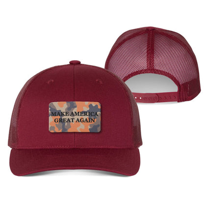 Trucker Hat / Cranberry Make America Great Again Orange Duck Camo Patch Fall Hat maga trump