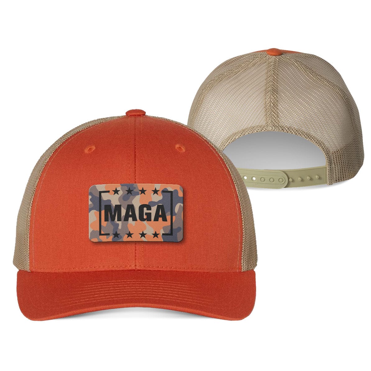 Trucker Hat / Rustic Orange - Khaki MAGA Orange Duck Camo Patch Fall Hat maga trump