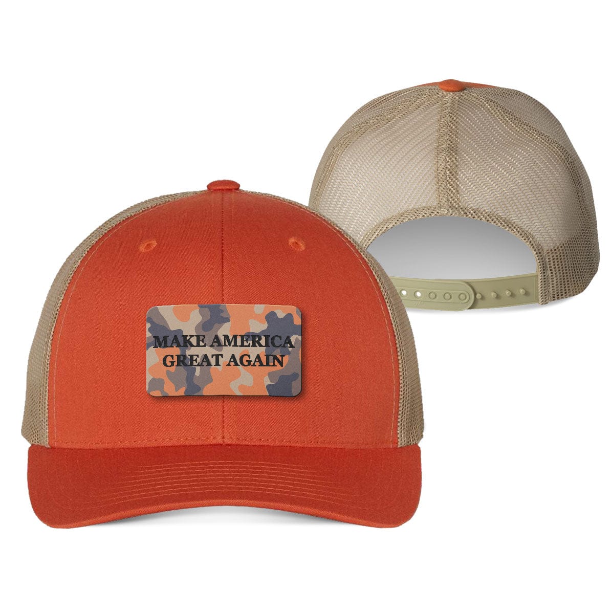 Trucker Hat / Rustic Orange - Khaki Make America Great Again Orange Duck Camo Patch Fall Hat maga trump
