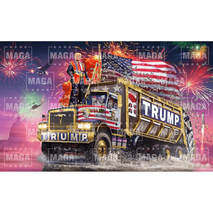 Trump DOGE Garbage Truck 2025 Flag - (Double Sided) maga trump