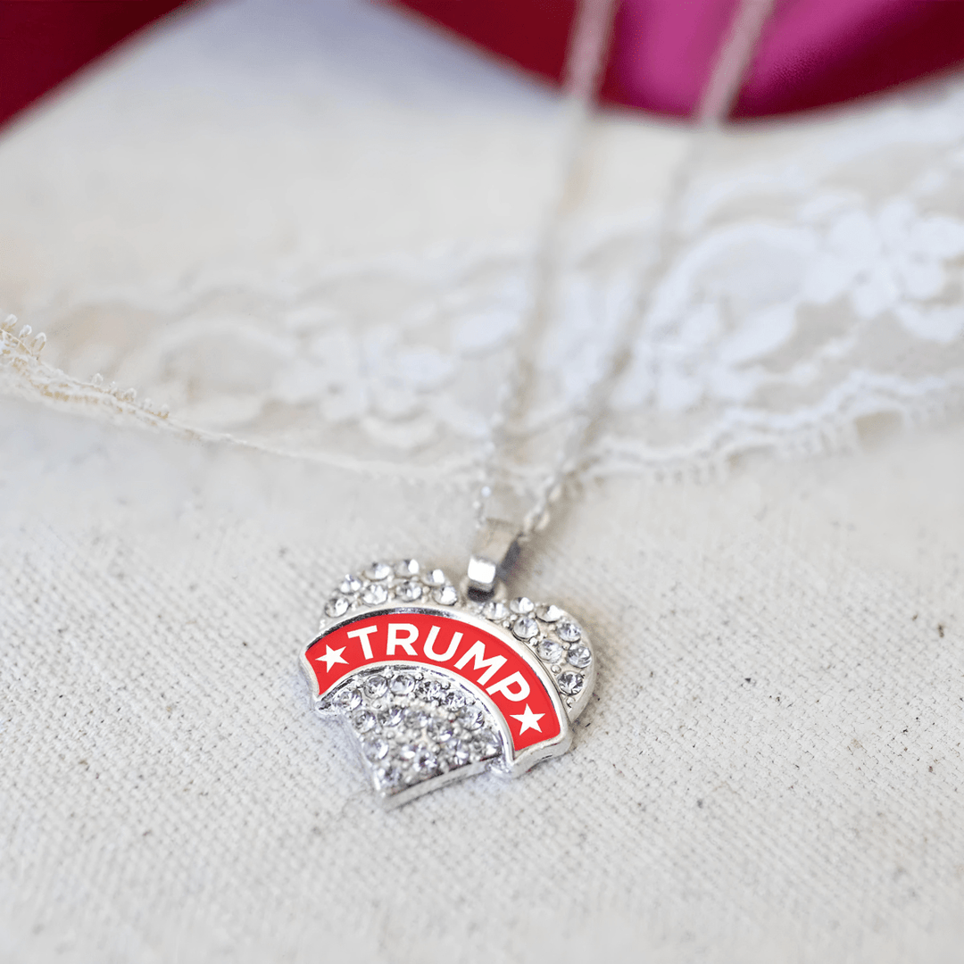 Trump Silver Pave Heart Charm Necklace maga trump