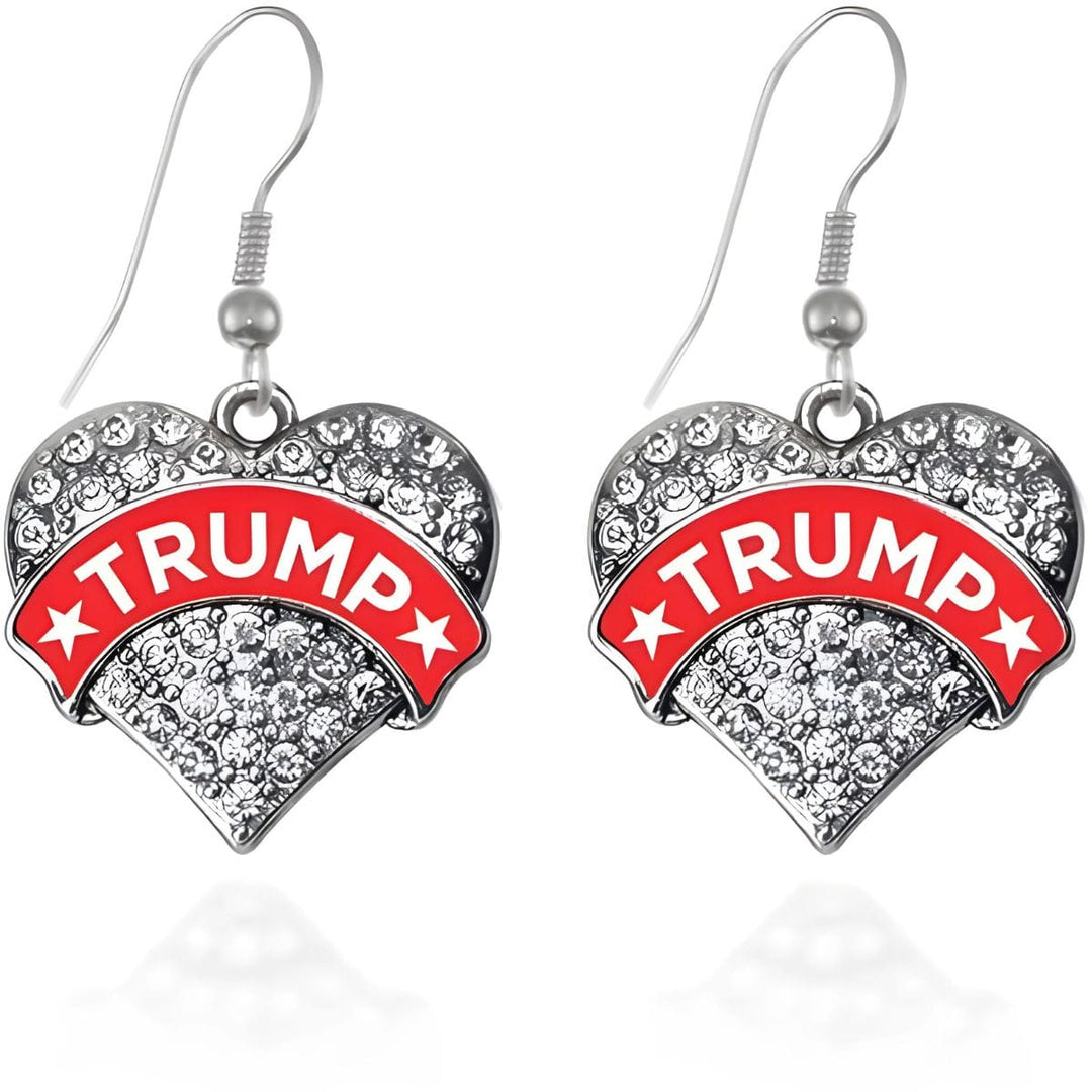 Trump Silver Pave Heart Hook Drop Earrings maga trump