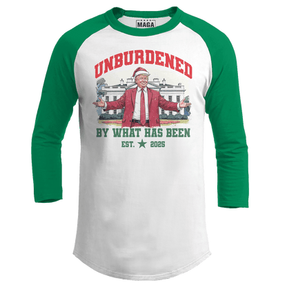 White/Green / S Unburdened by What Has Been - Christmas Raglan maga trump