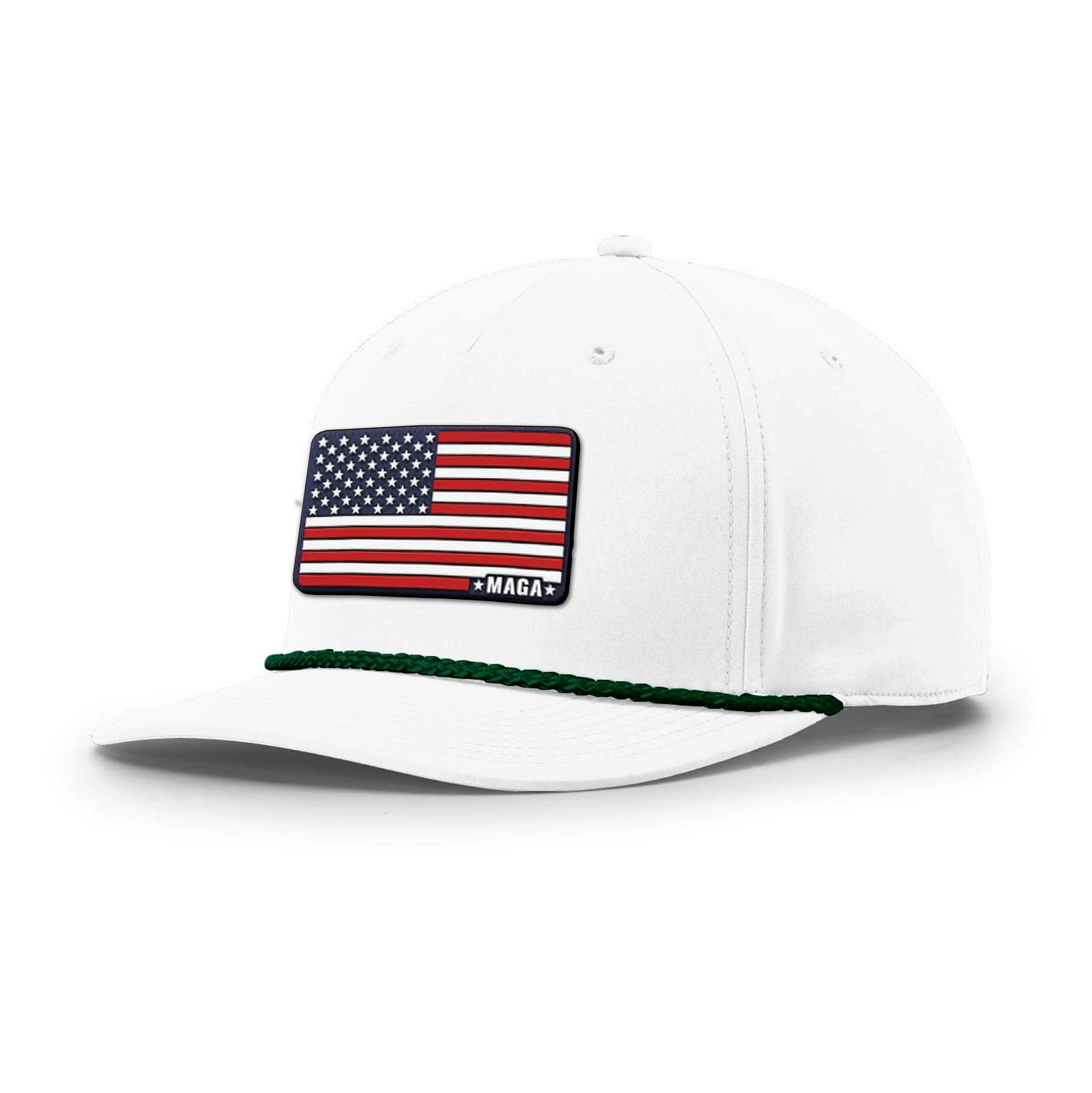 White/Kelly Green Maga American Flag Rope Hat maga trump