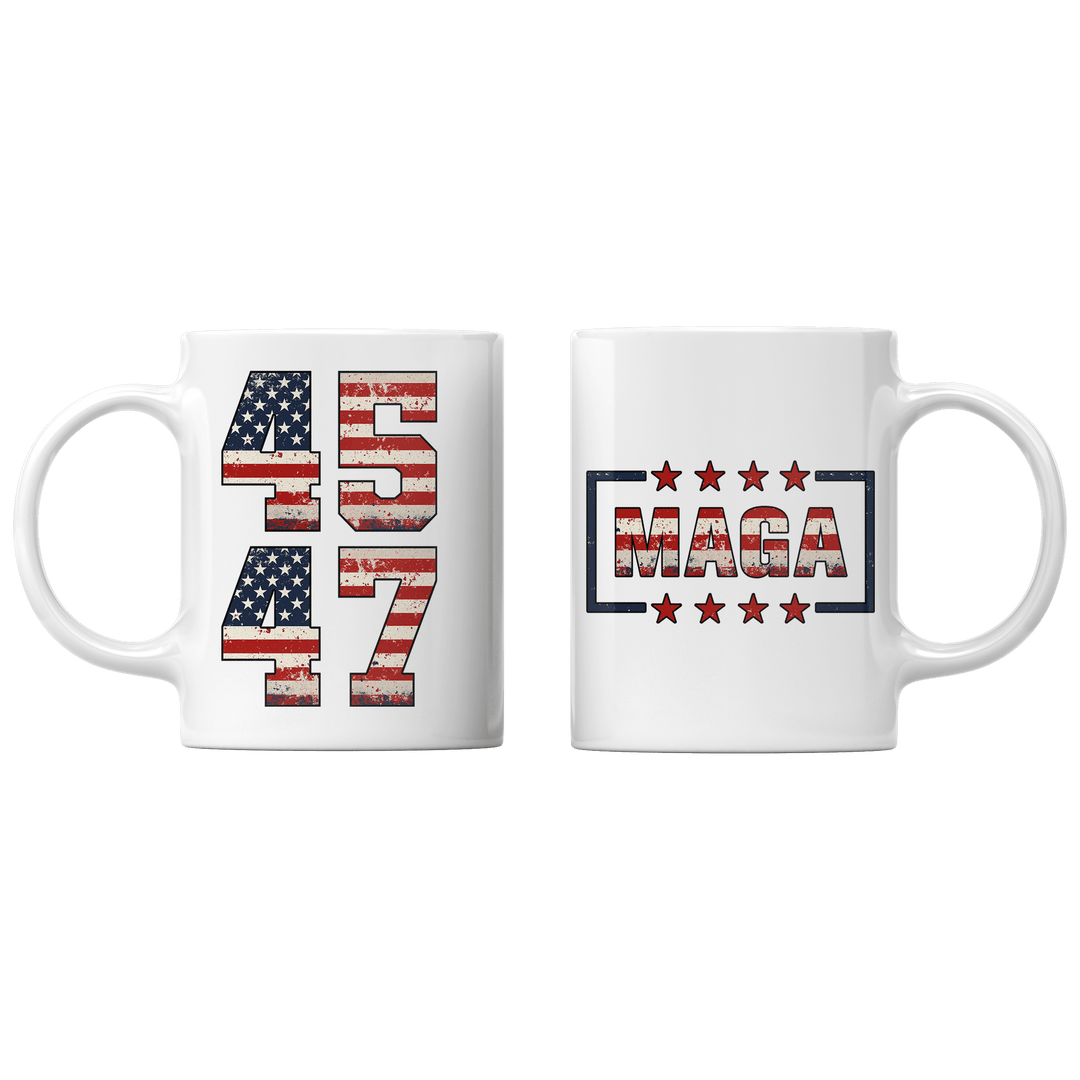 White Number 45 47 Mug maga trump