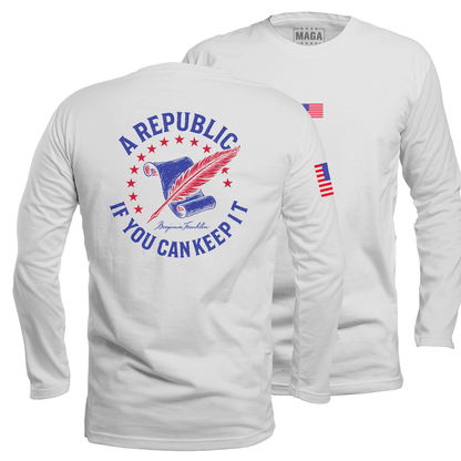 White / S A Republic if you can keep it Long Sleeve maga trump