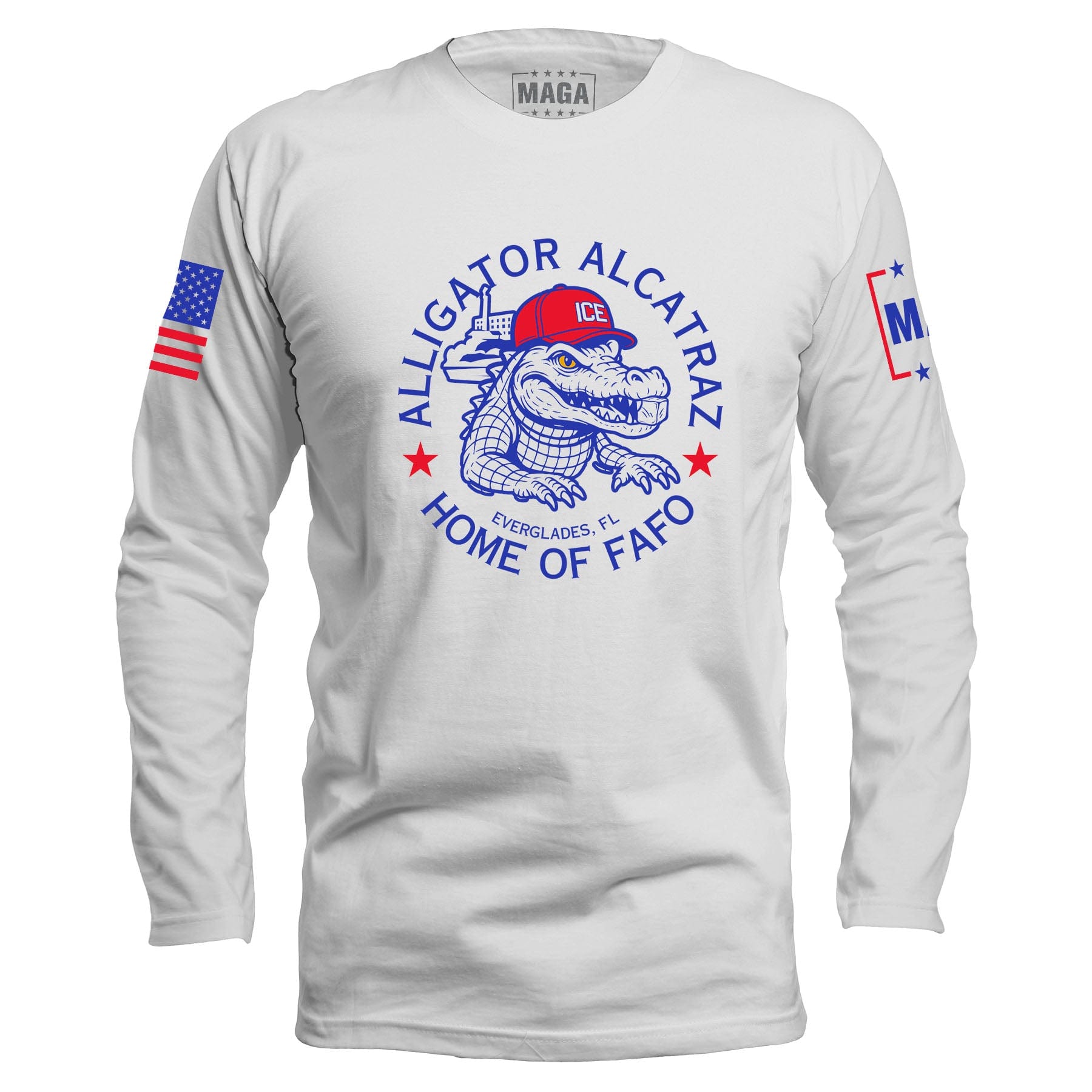 White / S Alligator Alcatraz - Home of FAFO Long Sleeve maga trump