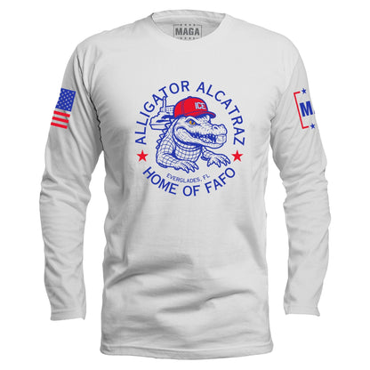 White / S Alligator Alcatraz - Home of FAFO Long Sleeve maga trump