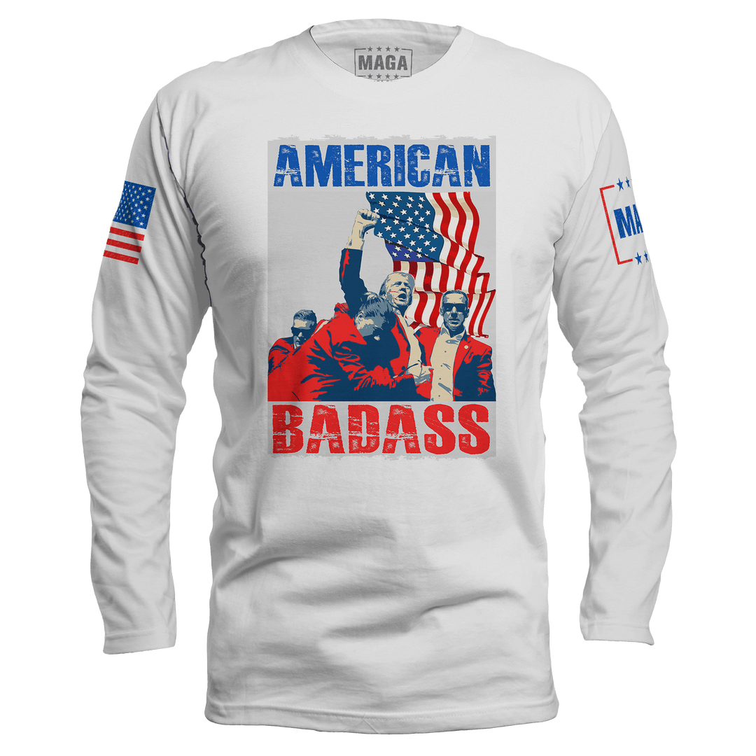 White / S American Badass Long Sleeve maga trump