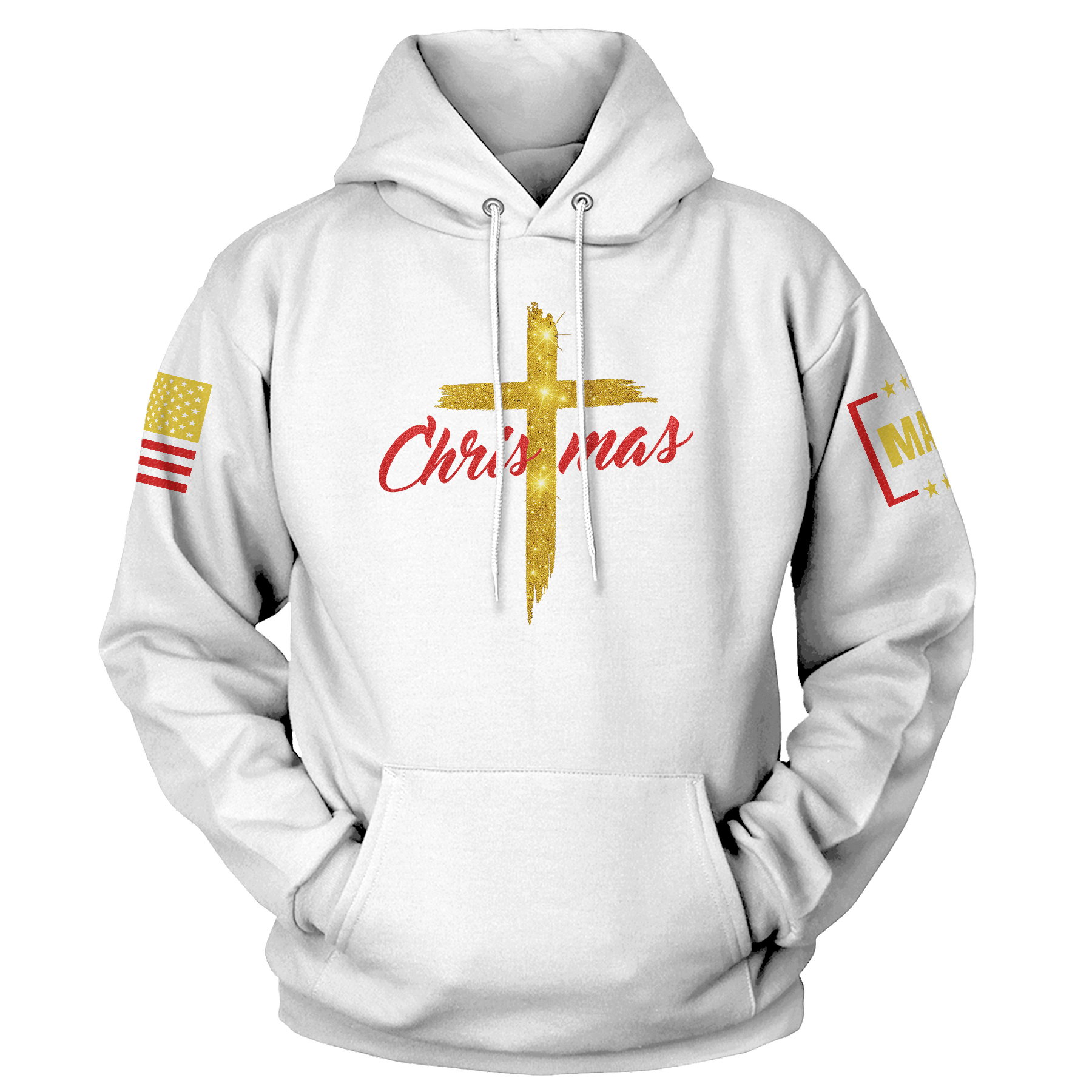 White / S Christmas Cross Hoodie maga trump