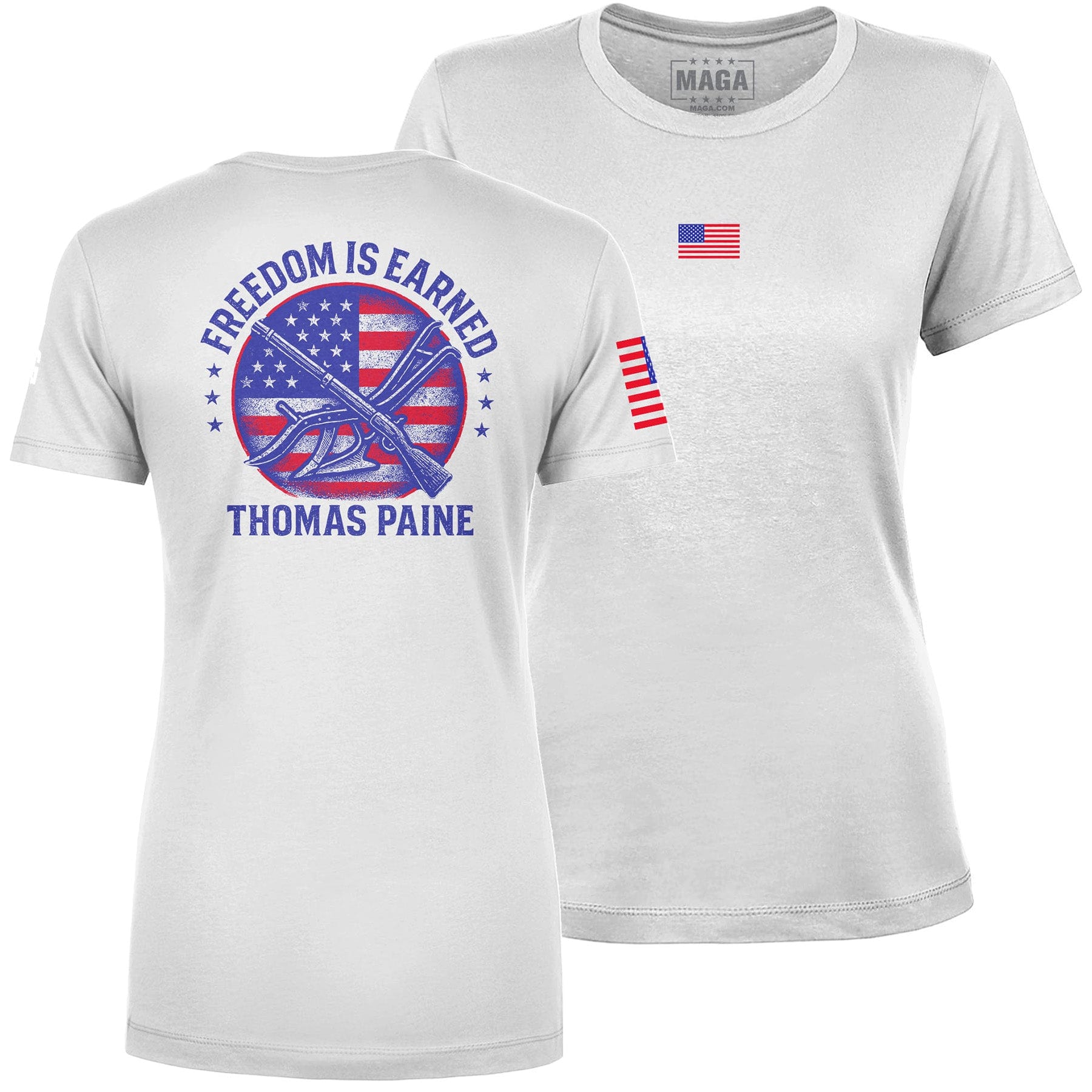 White / S Freedom is Earned Ladies Tee maga trump