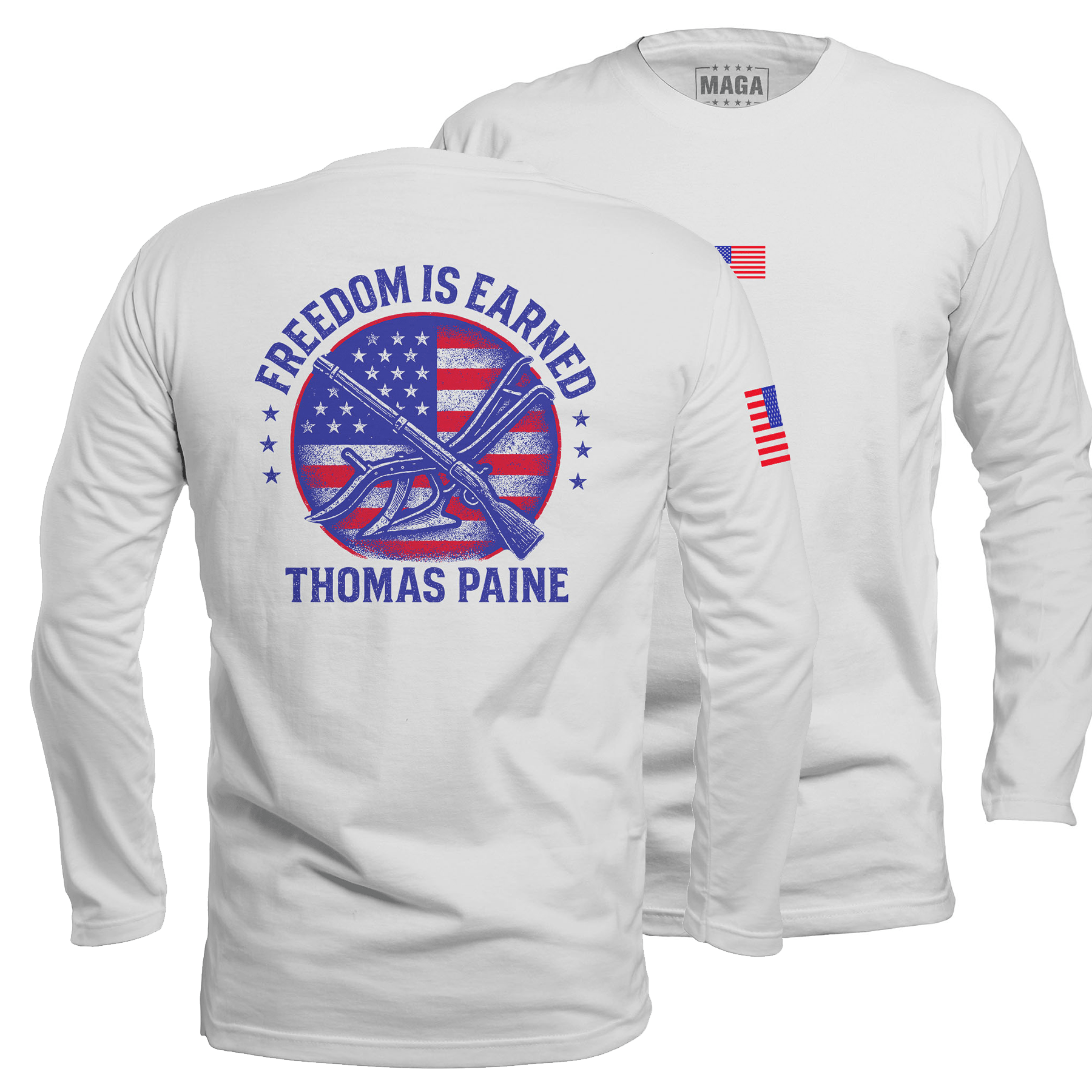 White / S Freedom is Earned Long Sleeve maga trump