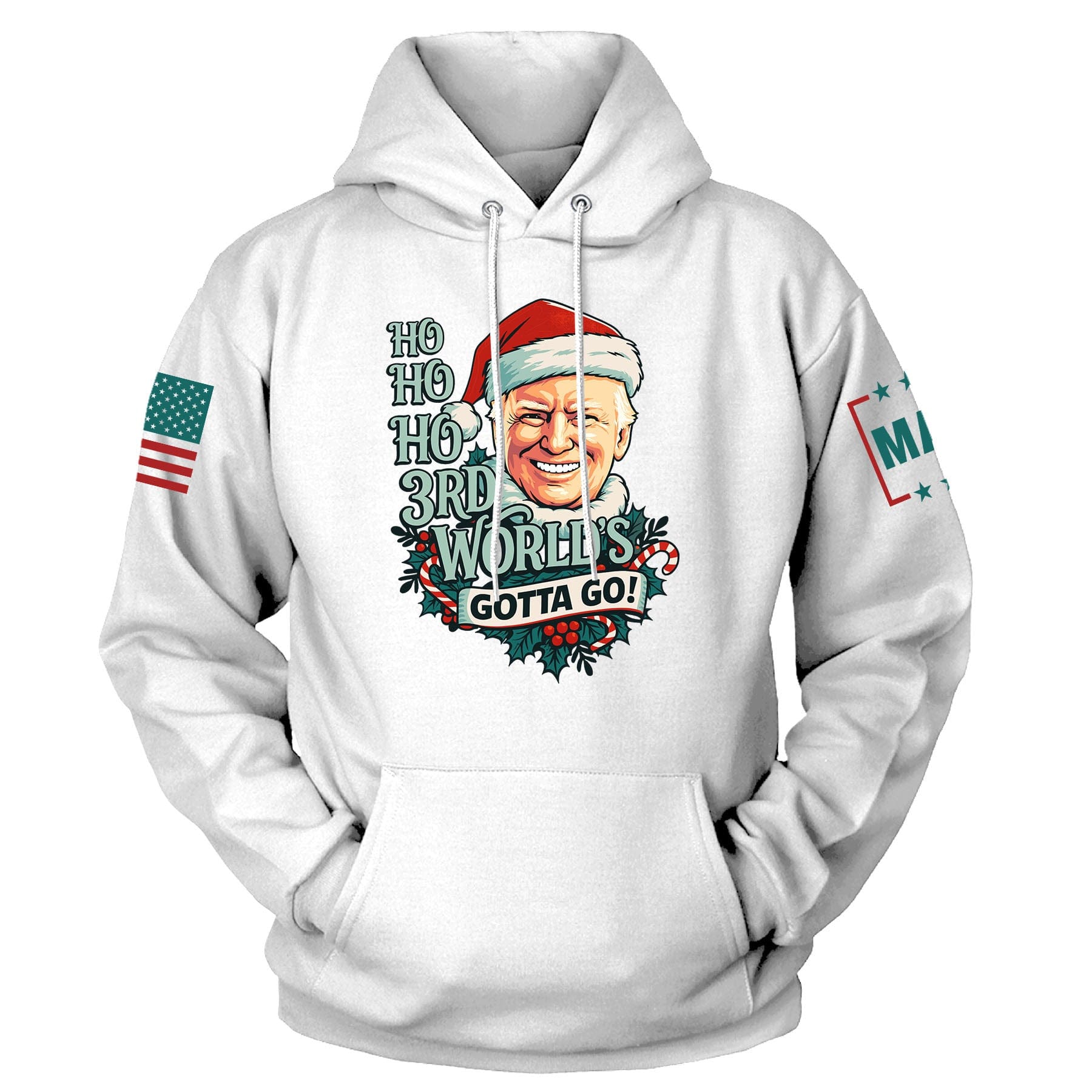 White / S Ho Ho Ho 3rd World's Gotta Go Hoodie maga trump