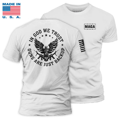 White / S In God We Trust Made in the USA maga trump