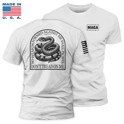 White / S No Weapon Formed Against Me - Don't Tread On Me Made in the USA maga trump