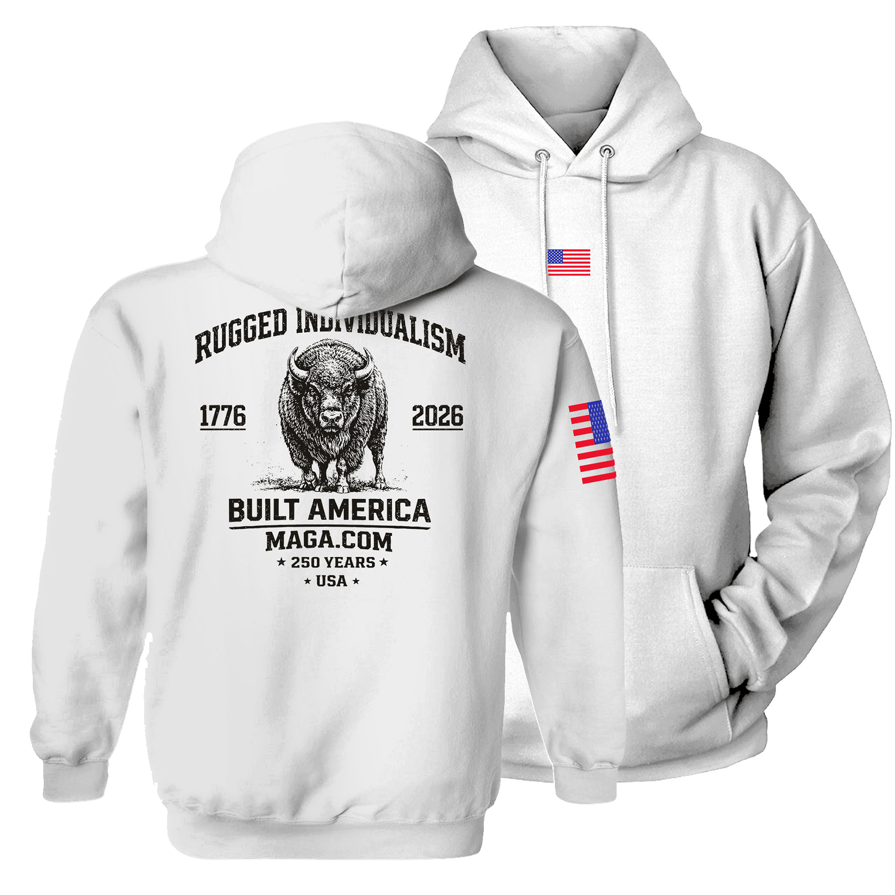 White / S Rugged Individualism Hoodie maga trump