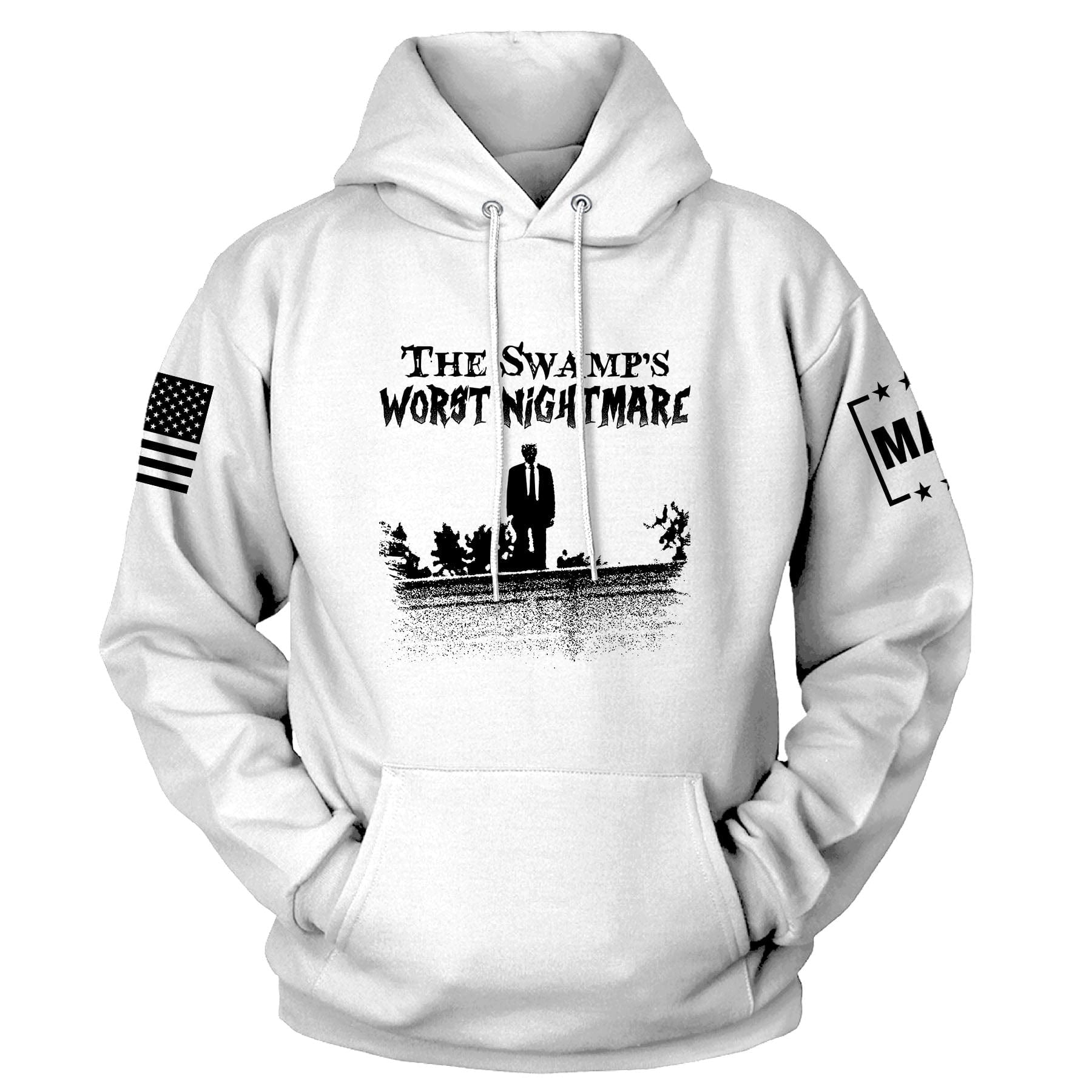 White / S The Swamps Nightmare Hoodie maga trump