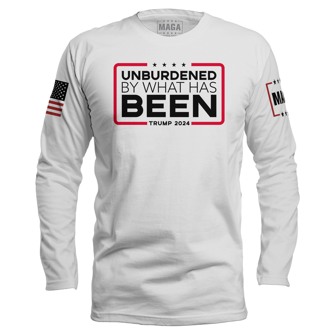 White / S Unburdened by What Has Been Long Sleeve maga trump