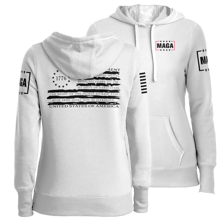 White / XS 1776 Betsy Tattered Stripes Flag Ladies Hoodie maga trump