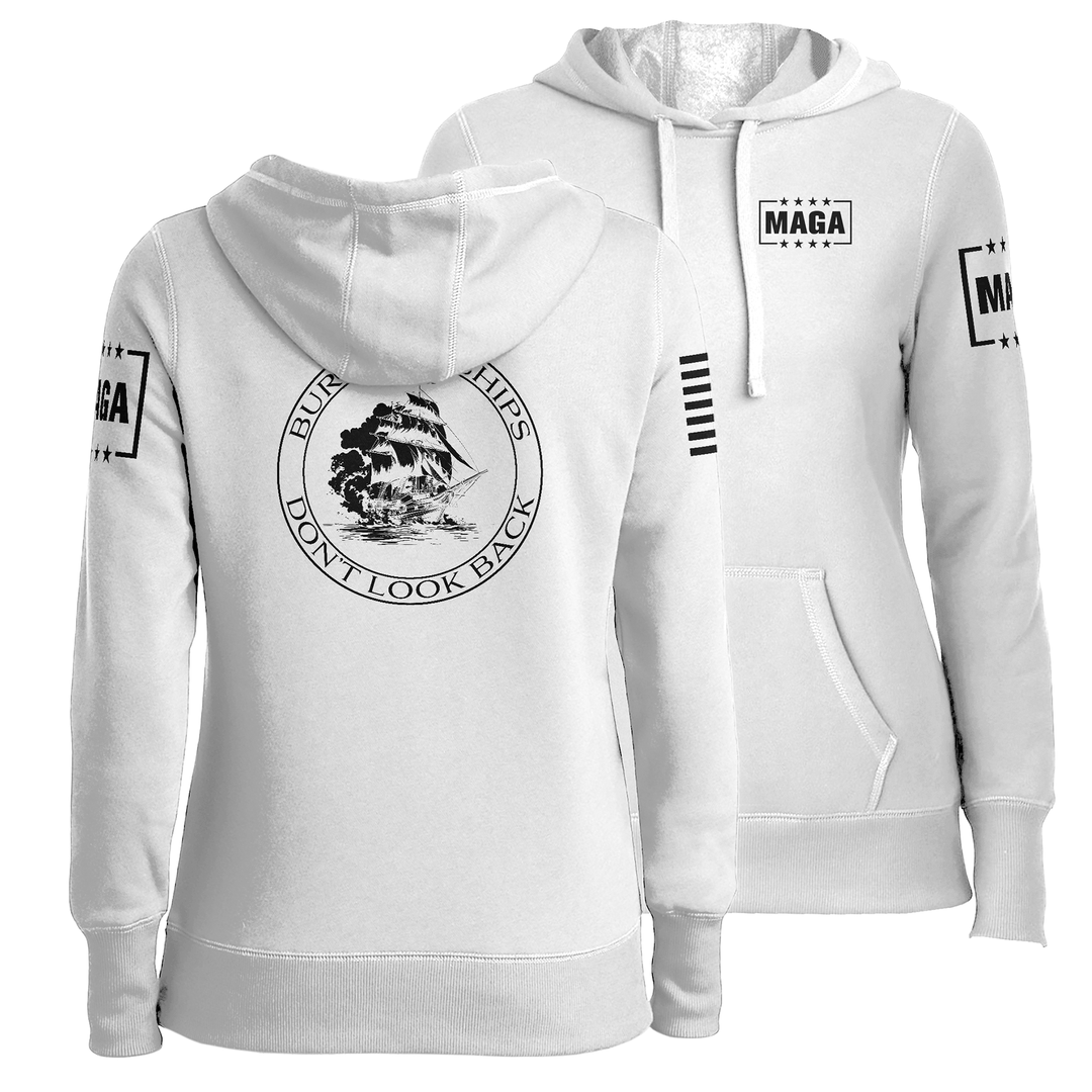 White / XS Burn the Ships Ladies Hoodie maga trump