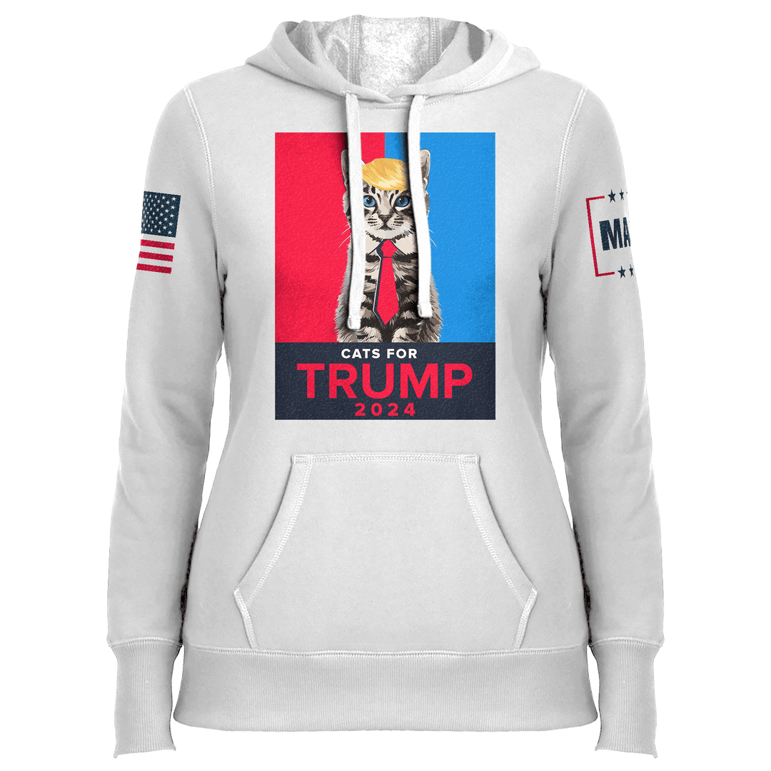 White / XS Cats For Trump 2024 Ladies Hoodie maga trump