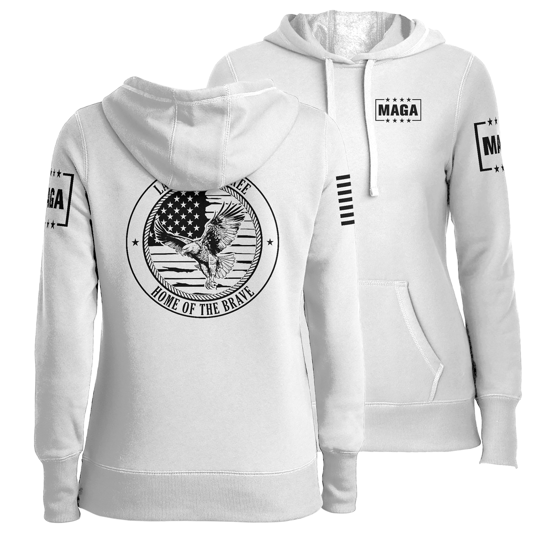 White / XS Land of the Free Home of the Brave Eagle Ladies Hoodie maga trump