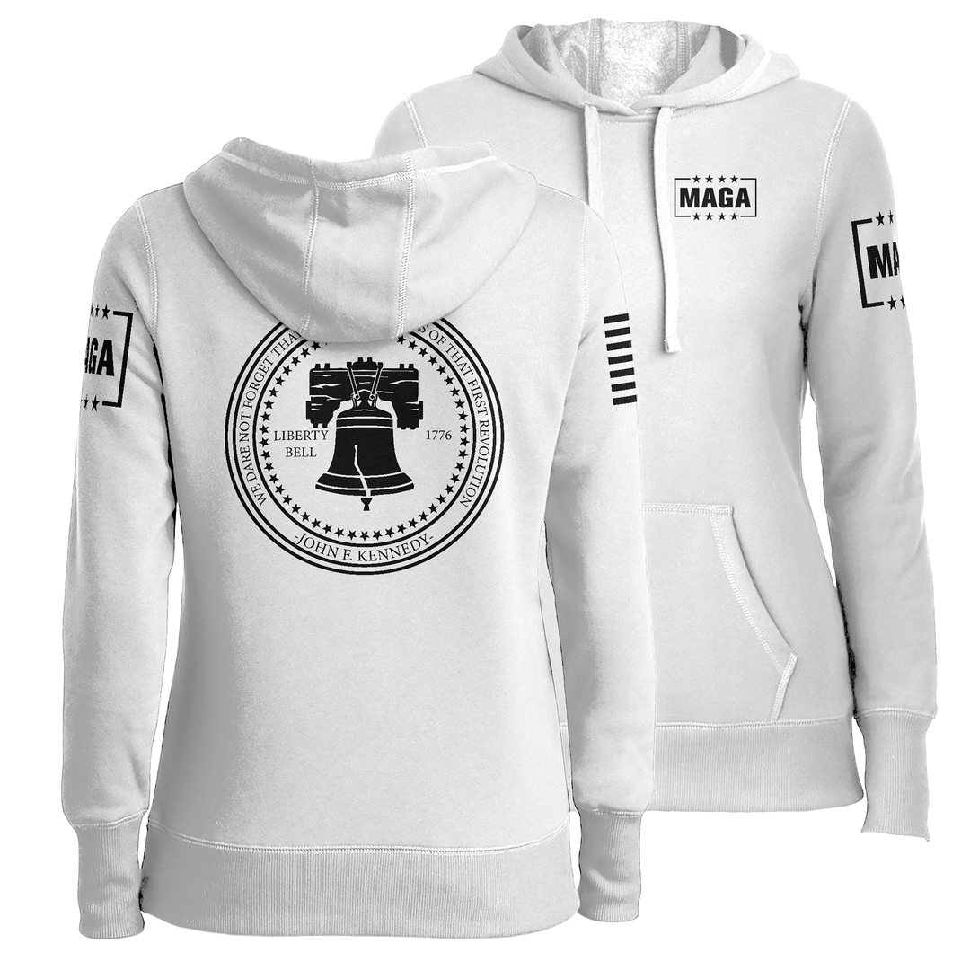 White / XS Liberty Bell Kennedy Quote Ladies Hoodie maga trump