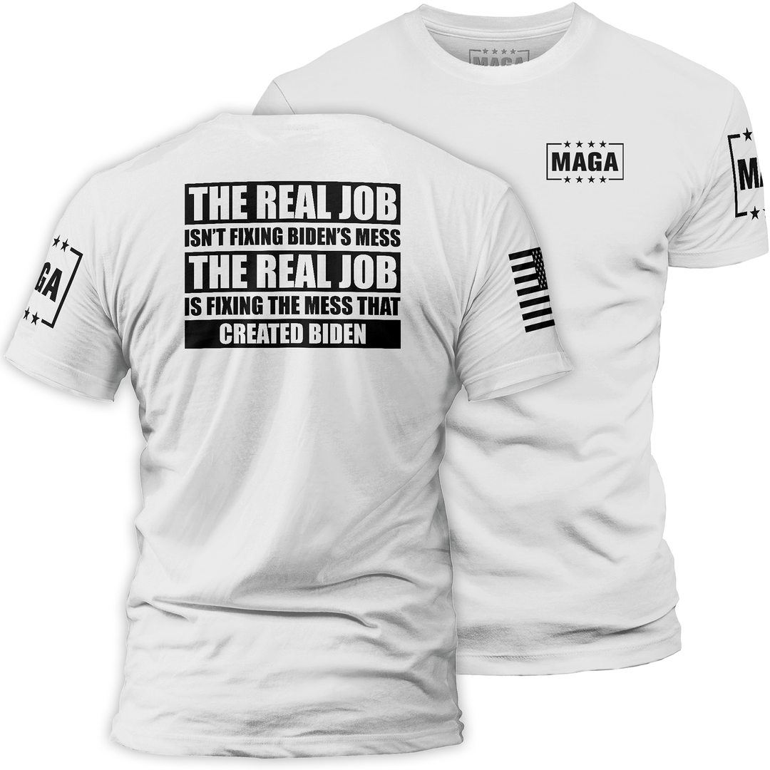 White / XS The Real Job maga trump