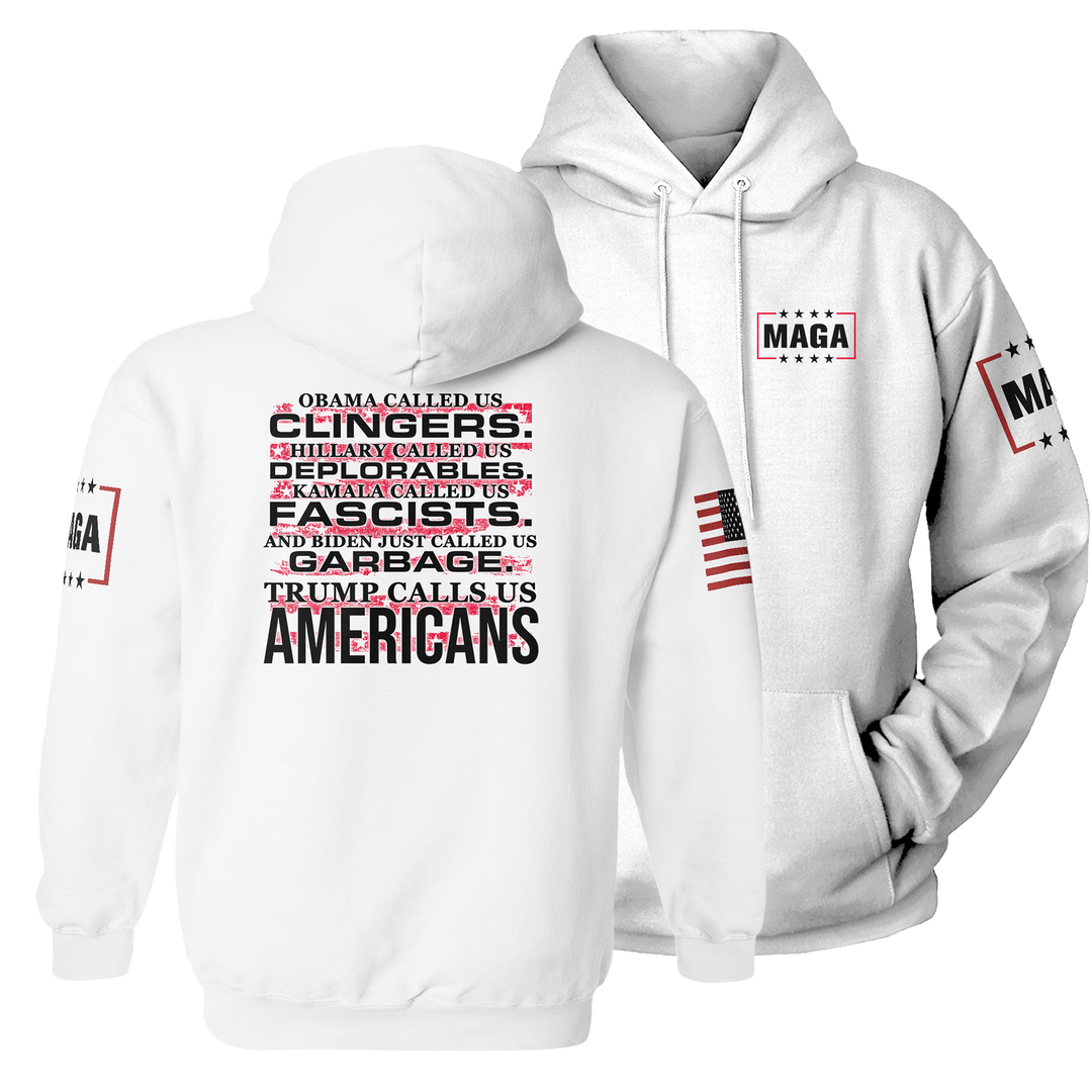 White / XS Trump Calls Us AMERICANS Hoodie maga trump