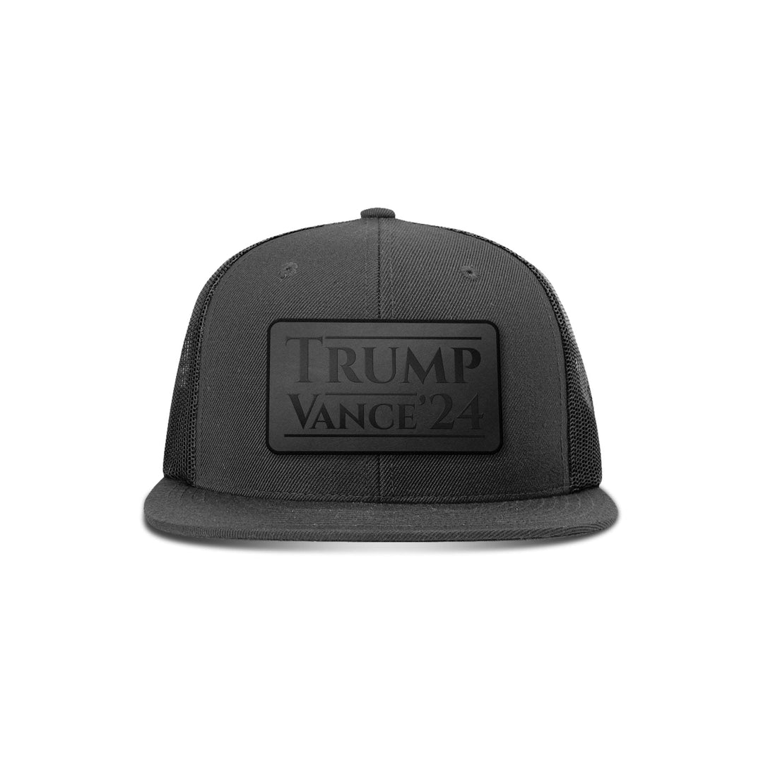 Wool blend flatbill trucker / Black Trump Vance '24 Blackout Leather Patch Flat Bill Hat maga trump