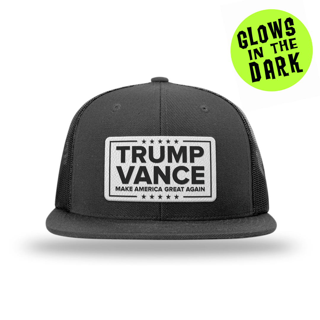 Wool blend flatbill trucker / Black Trump Vance GITD Leather Patch Hat maga trump