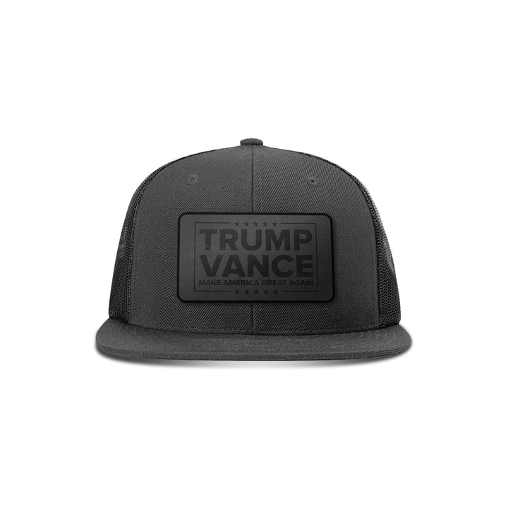 Wool blend flatbill trucker / Black Trump Vance MAGA Blackout Leather Patch Flat Bill Hat maga trump