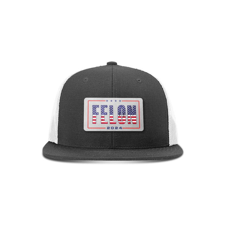 Wool blend flatbill trucker / Black/ White Felon 2024 Flat Bill Hat maga trump