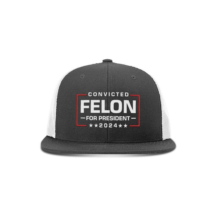 Wool blend flatbill trucker / Black/ White Felon For President Flat Bill Hat maga trump