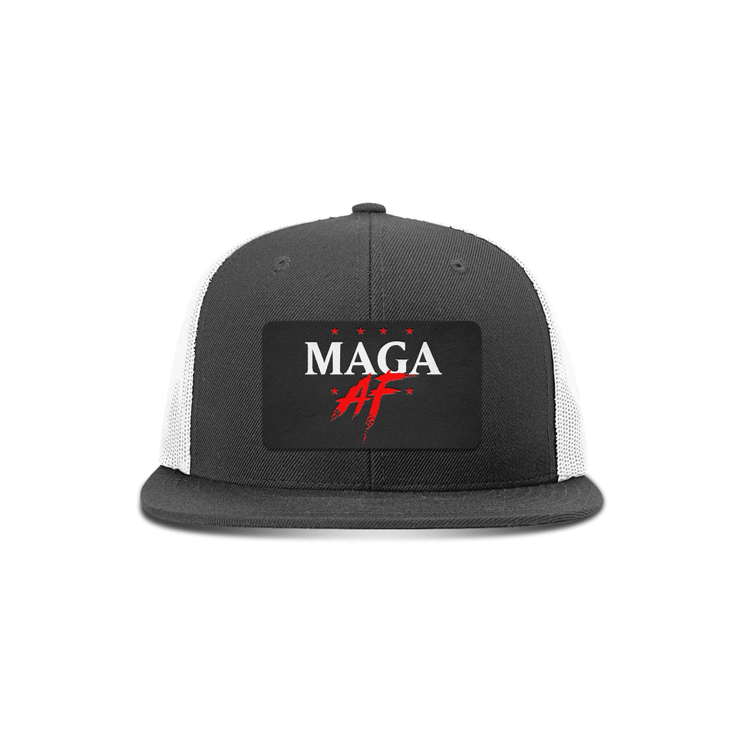 Wool blend flatbill trucker / Black/ White MAGA AF Patch Flat Bill Hat maga trump