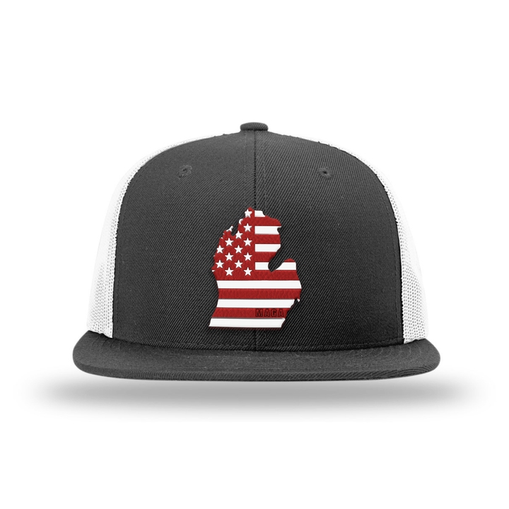 Wool blend flatbill trucker / Black/ White / OS Lower Michigan is MAGA Country Hat maga trump