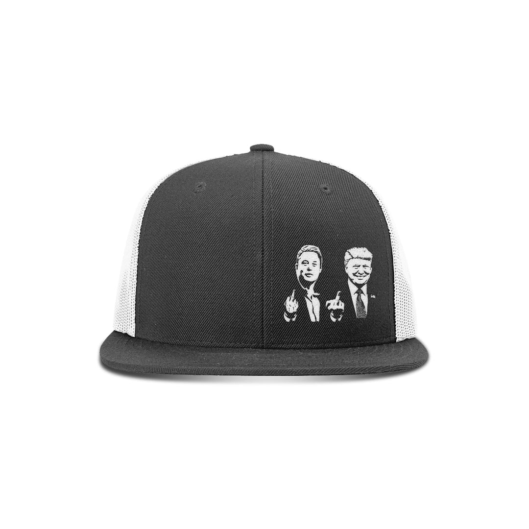 Wool blend flatbill trucker / Black/ White Trump And Elon Flipping The Bird Flatbill Hat maga trump