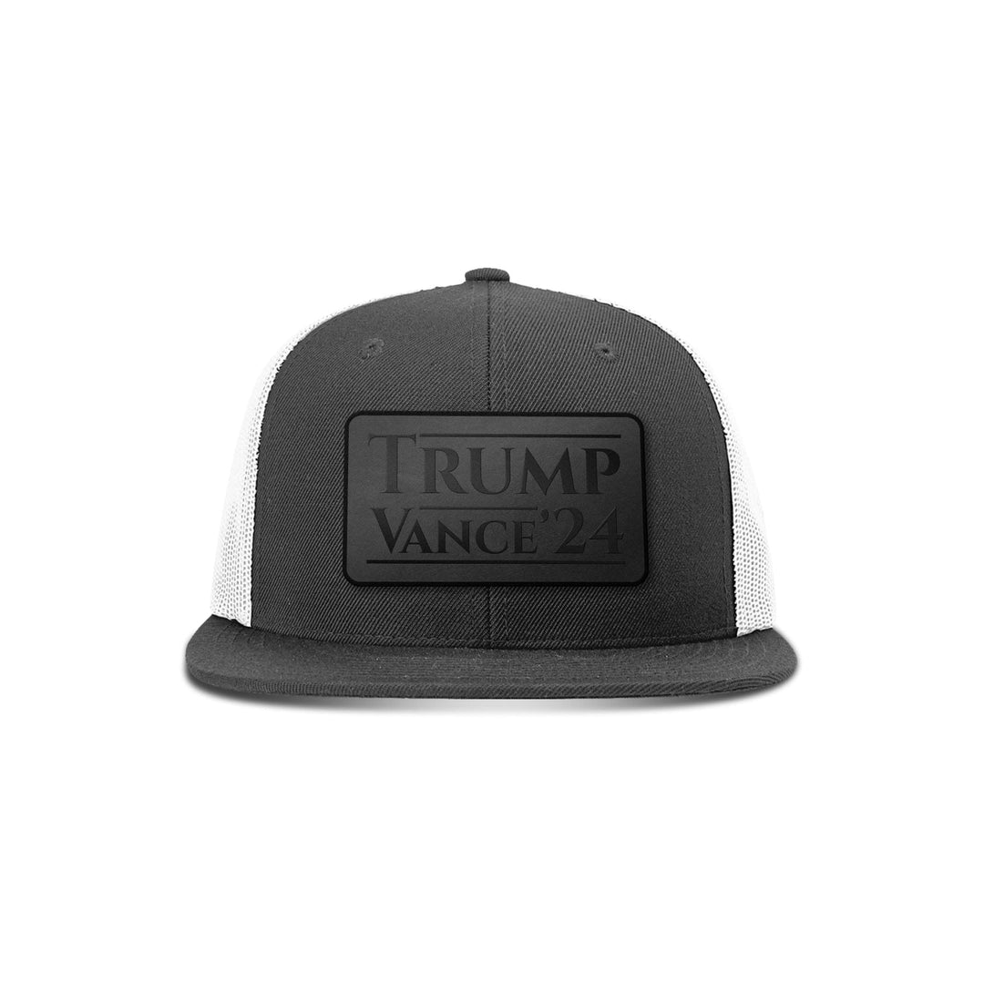 Wool blend flatbill trucker / Black/ White Trump Vance '24 Blackout Leather Patch Flat Bill Hat maga trump