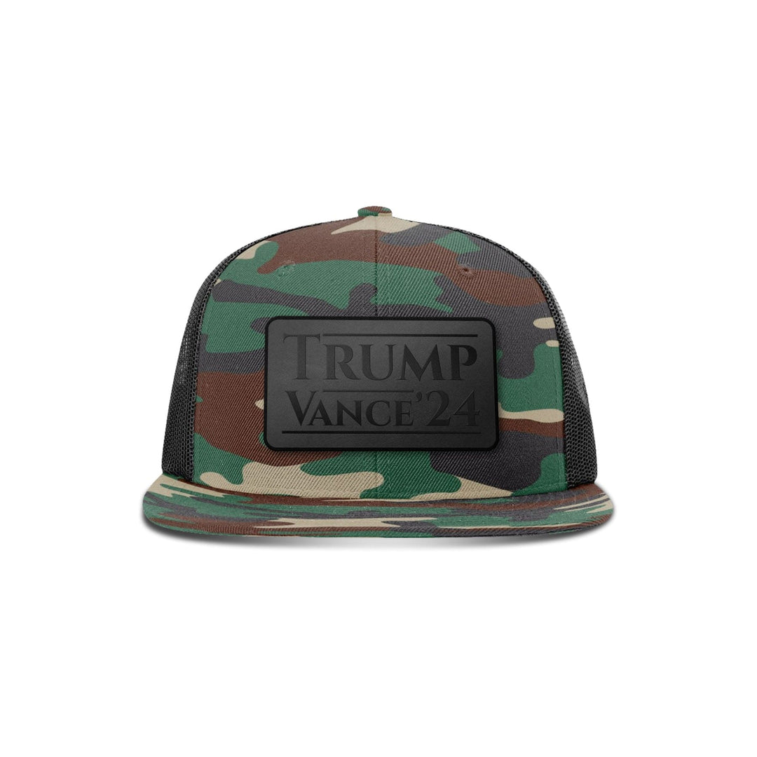 Wool blend flatbill trucker / Camo/ Black Trump Vance '24 Blackout Leather Patch Flat Bill Hat maga trump