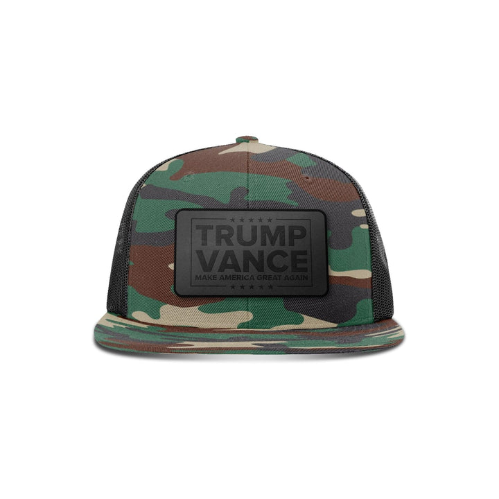 Wool blend flatbill trucker / Camo/ Black Trump Vance MAGA Blackout Leather Patch Flat Bill Hat maga trump