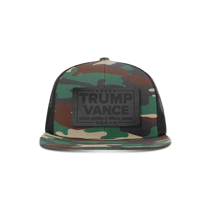 Wool blend flatbill trucker / Camo/ Black Trump Vance MAGA Blackout Leather Patch Flat Bill Hat maga trump